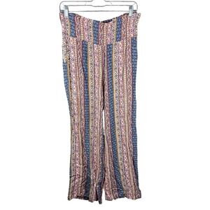Three Dots Pants Womens Medium Boho Wide Leg Smocked Waist Festival Rayon